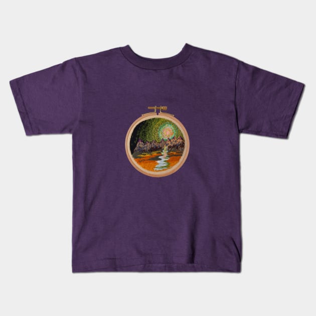 Night Mountains Kids T-Shirt by RONembroidery